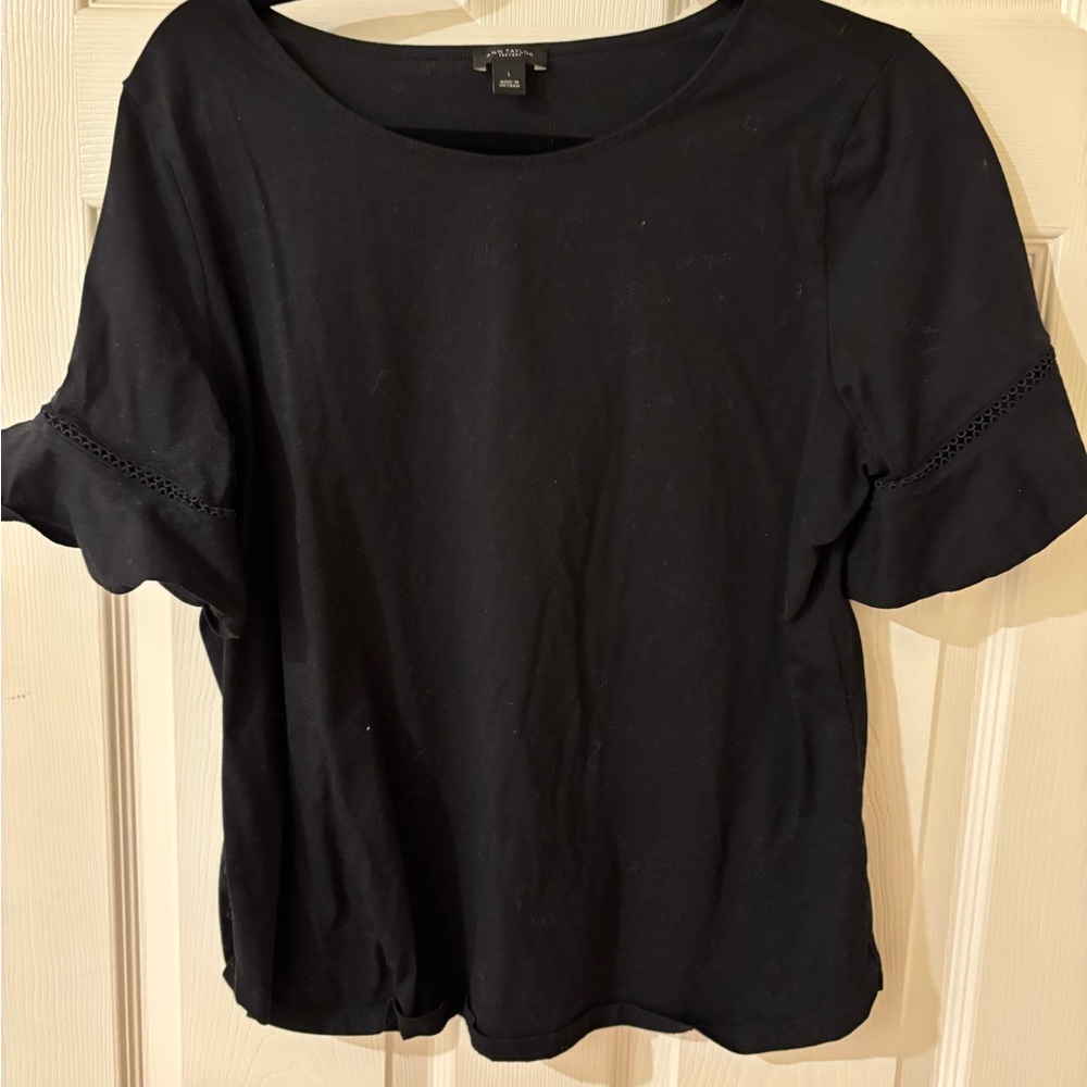 Ann Taylor Black Blouse with Scalloped Sleeves Large
